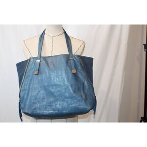 Joie Croc Embossed Blue leather & Suede expandable Hobo Gold hardware
